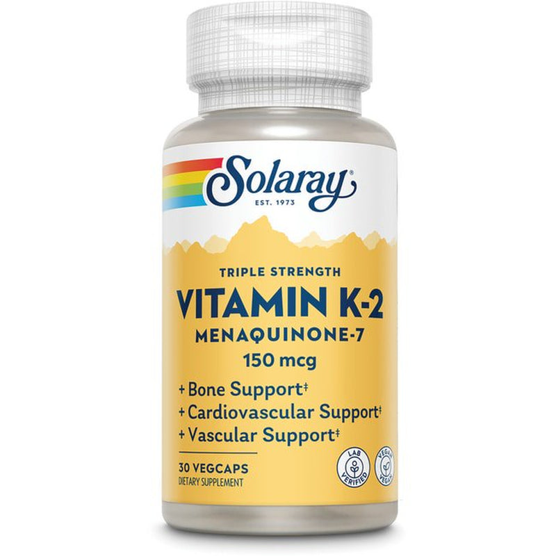 Solaray Triple Strength Vitamin K-2 as MK-7, 150 Mcg | Heart & Bone Health, Vascular Function Support | 30Ct