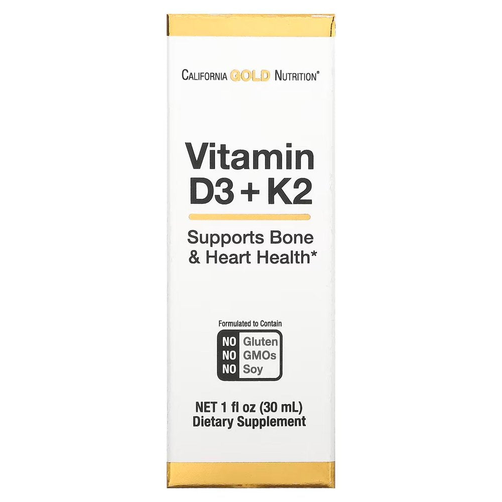 Vitamin D3 + K2 Supplement by California Gold Nutrition, Support for Bone and Heart Health, Gluten Free, Non-Gmo, 1000 IU, 1 Fl Oz (30 Ml), California Gold Nutrition