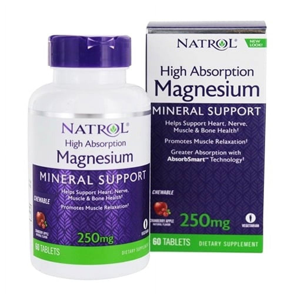 Natrol High Absorption Magnesium Mineral Support Cranberry Chewable Tablets, 60 Ea, 2 Pack