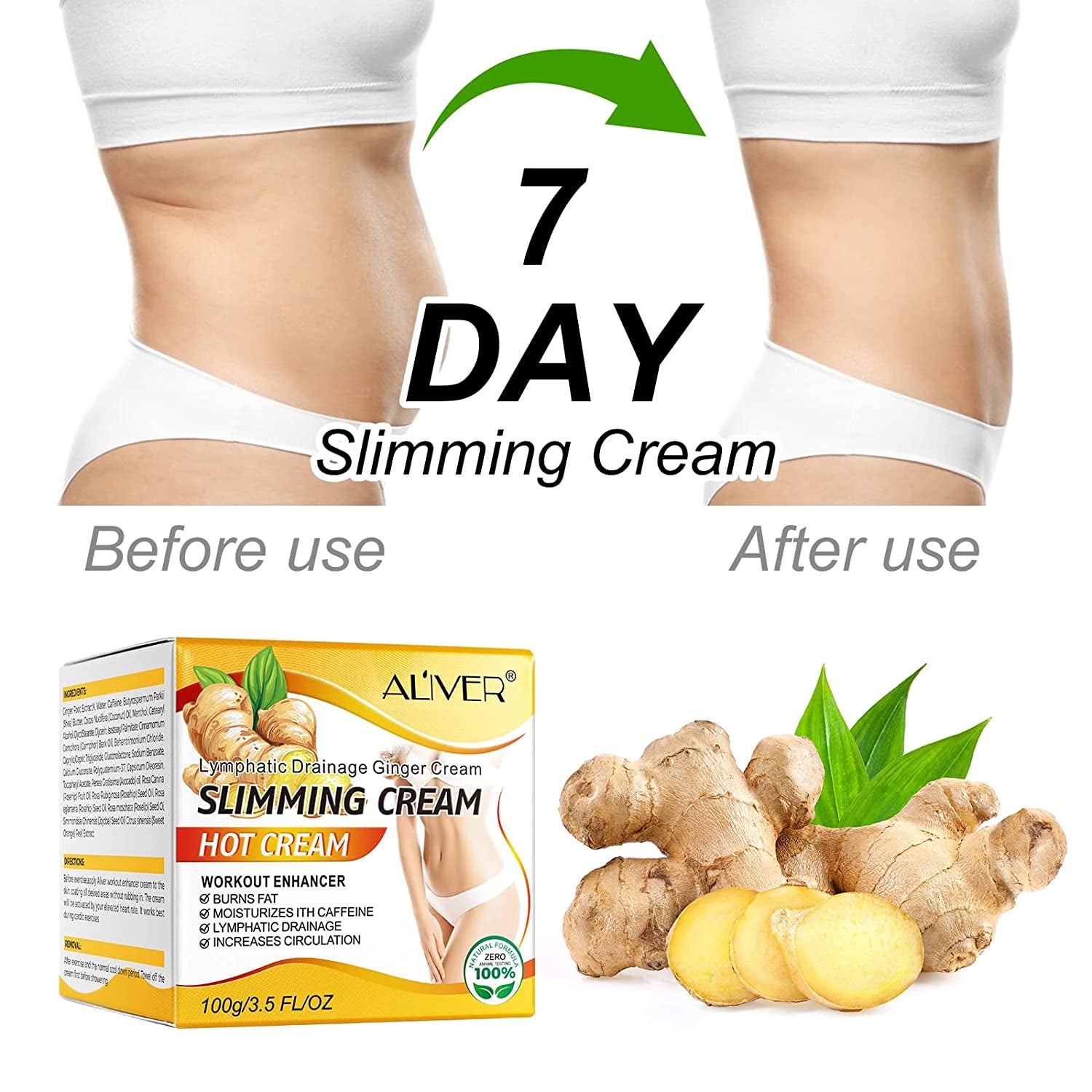 2PCS VOGSIG Ginger Slimming Cream - anti Cellulite, Fat Burning, Tightening & Moisturizing, 1Oz Each