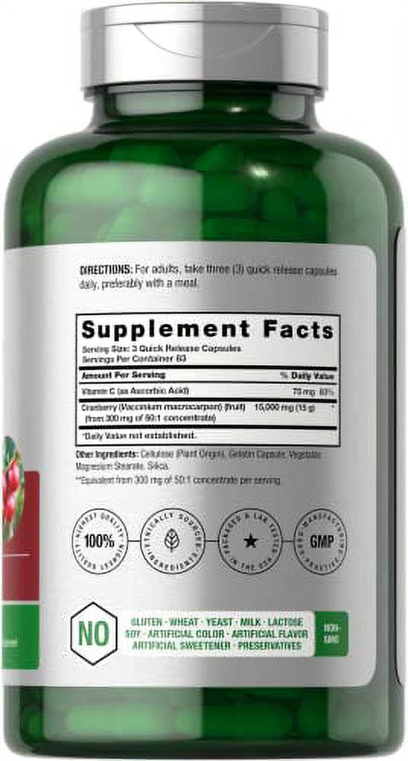 Cranberry + Vitamin C | 15,000Mg | 250 Capsules | Non-Gmo and Gluten Free Cranberry Pills Supplement from Concentrate Extract | by Horbaach