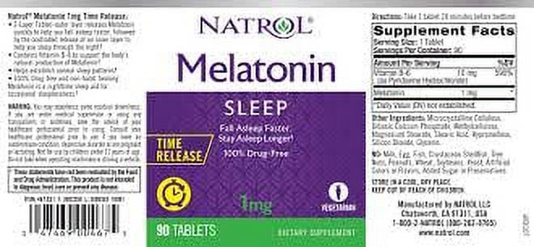 Natrol, Melatonin, Time Release, 1 Mg, 90 Tablets