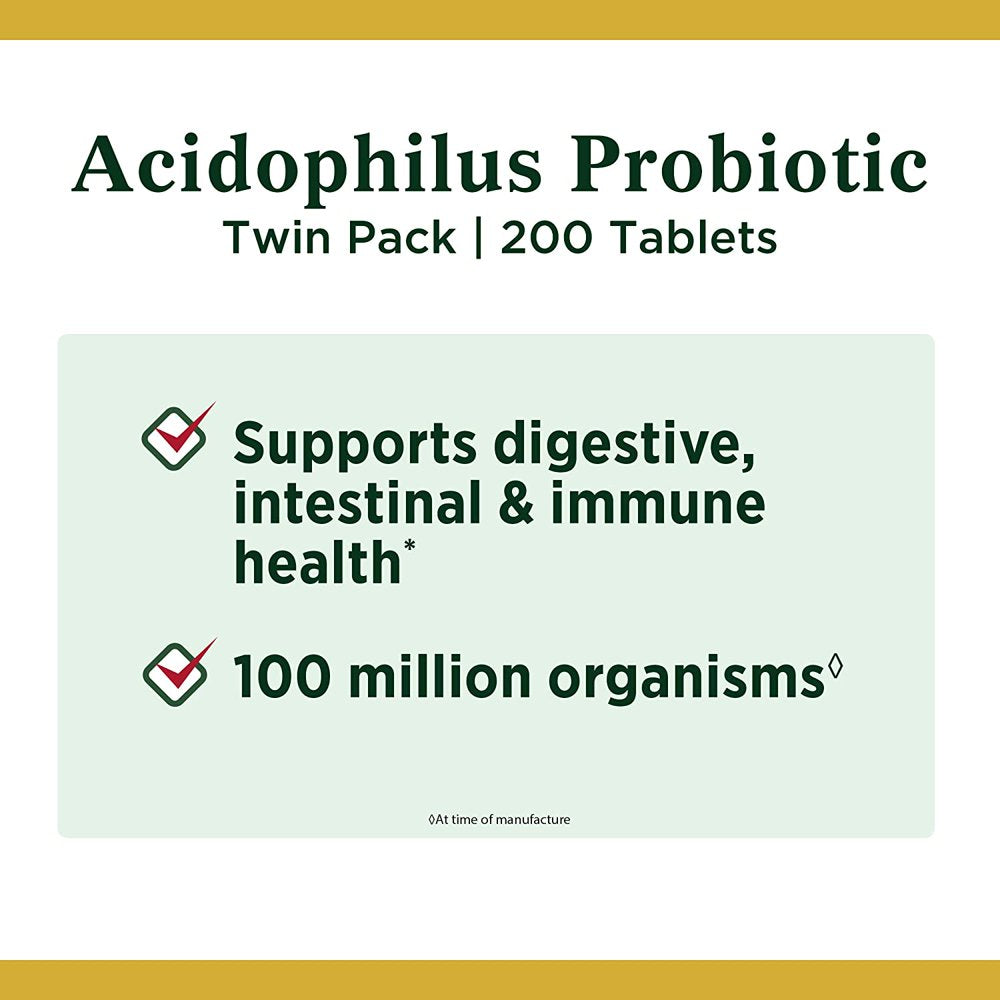 Acidophilus Probiotic, Daily Probiotic Supplement, Supports Digestive Health, Twin Pack, 200 Tablets