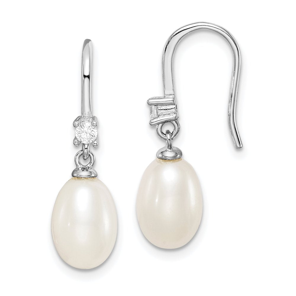 Sterling Silver Rhod-Plat 7-8Mm White Rice FWC Pearl CZ Earrings QE15207