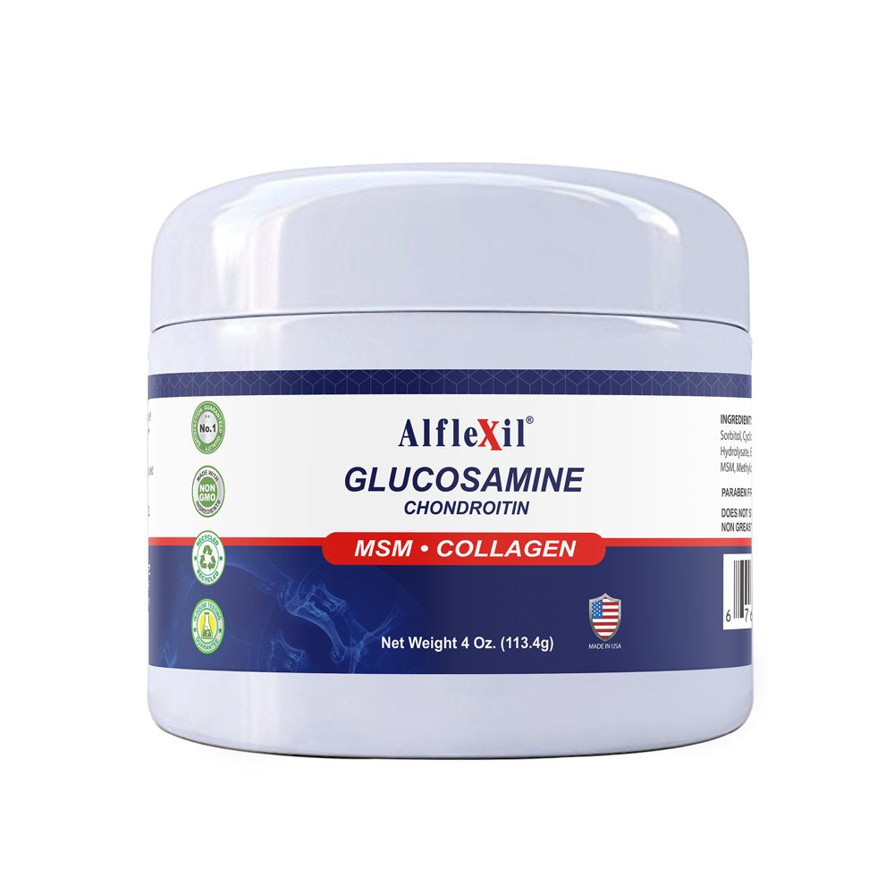 ALFLEXIL Glucosamine & Chondroitin Cream with MSM & Collagen for Joint Support, Bone Support - 4 Oz