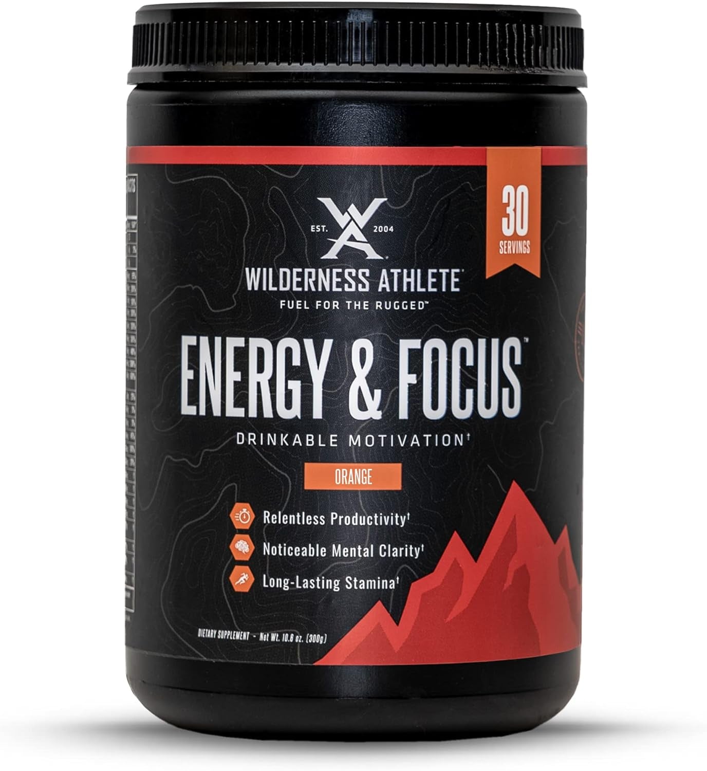 Wilderness Athlete - Energy & Focus | Energy Pre Workout for Women & Men - Energy Powder Drink Mix with Natural Caffeine - Low-Carb, Zero Sugar, No Crash Workout Powder - 30 Serving Tub (Orange)