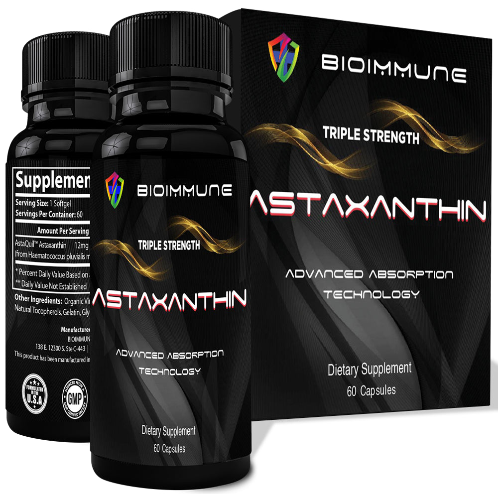 Bioimmune Triple Strength Astaquil™ Astaxanthin 12Mg Enhanced Absorption, 60 Softgels W/ Organic Coconut Oil. Powerful Antioxidant for Eye, Joint & Heart Health.