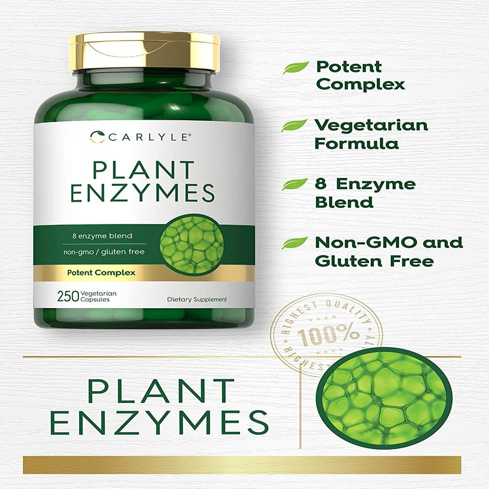 Plant Enzymes | 250 Capsules | 8 Enzyme Blend | Non-Gmo & Gluten Free Supplement | by Carlyle