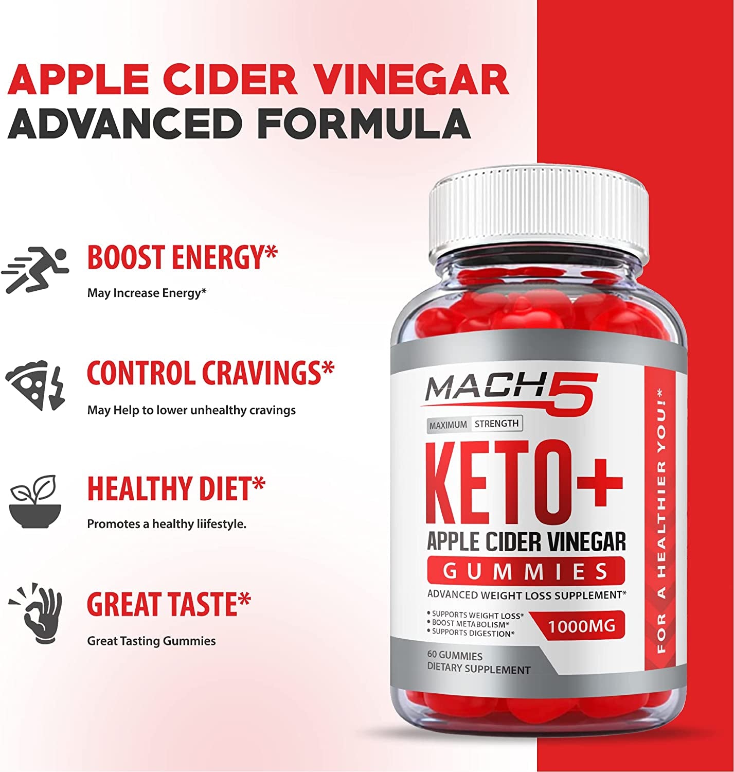 (3 Pack) Mach5 ACV Keto Gummies, Mach5 Keto Gummies, Mach 5 Keto plus ACV Gummies, Mach5 Keto Avc, Mach 5 Keto Apple Cider Vinegary Gummies Advanced, with Beet Root, Vitamin B12, Vegan (180 Gummies)