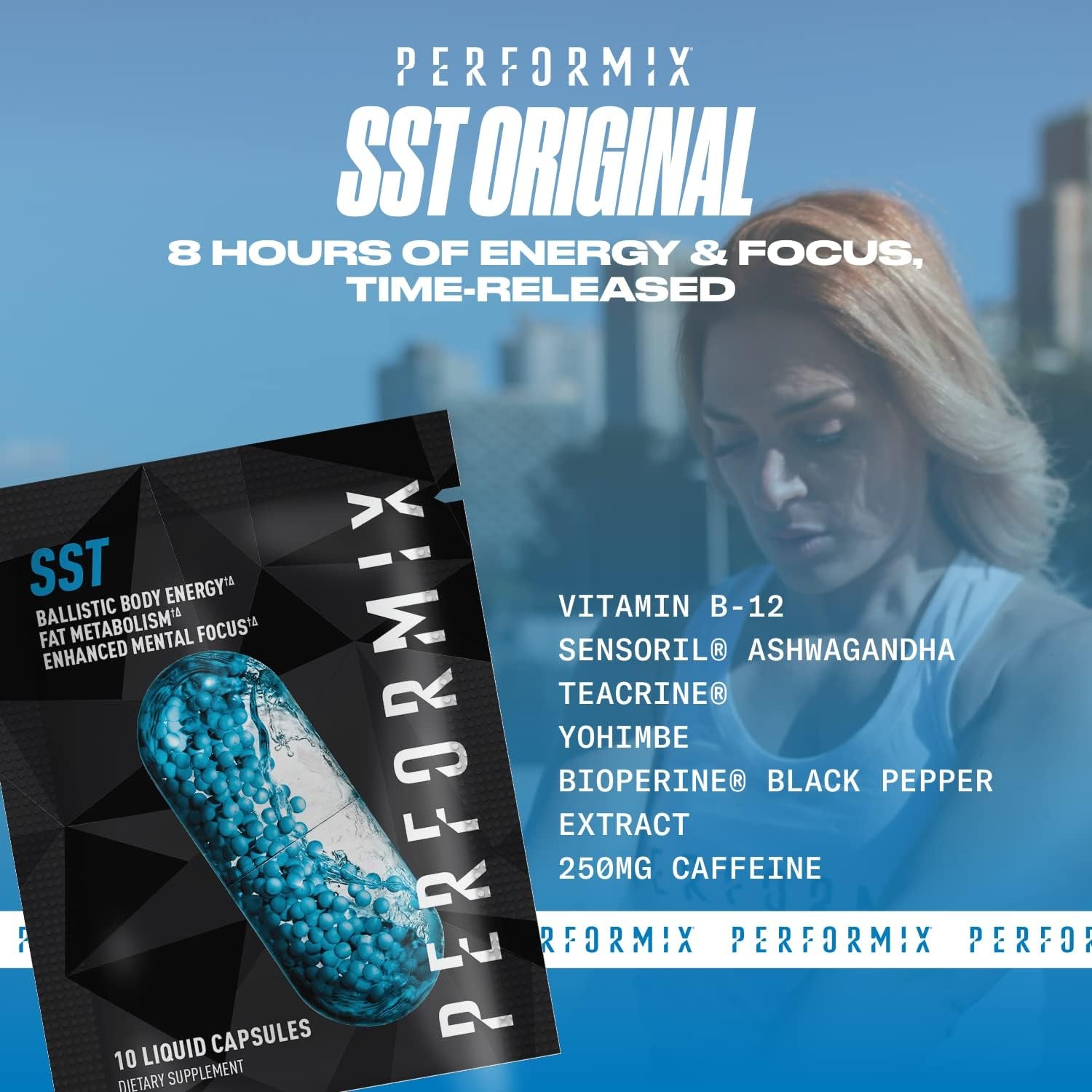 PERFORMIX SST Thermogenic Supplement - 10 Capsules - Focus, Energy Booster for Men & Women - Teacrine, Caffeine, Sensoril, Vitamin B12