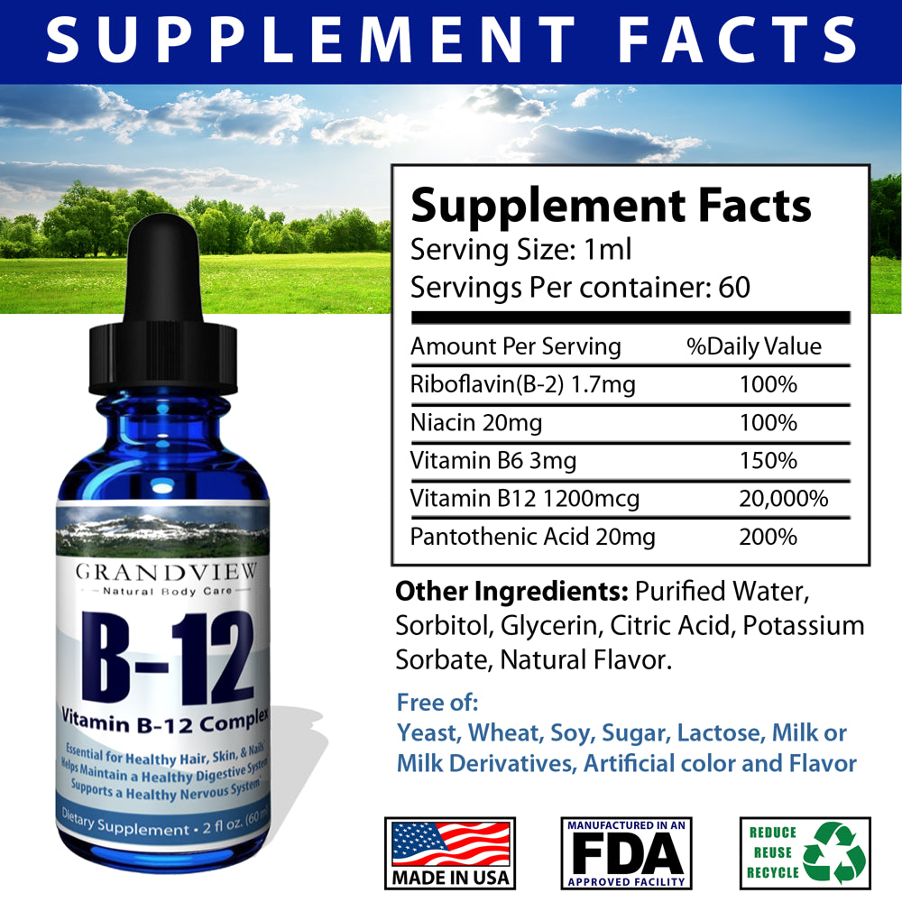 Vitamin B12 Complex Liquid Drops 2 Pack - Best Way to Instantly Boost Energy Levels and Speed up Metabolism