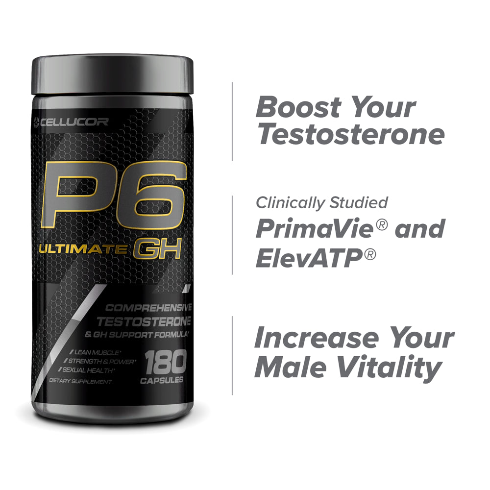 Cellucor P6® Ultimate GH Testosterone Booster + GH Support + Lean Muscle + 180 Capsules + 30 Servings