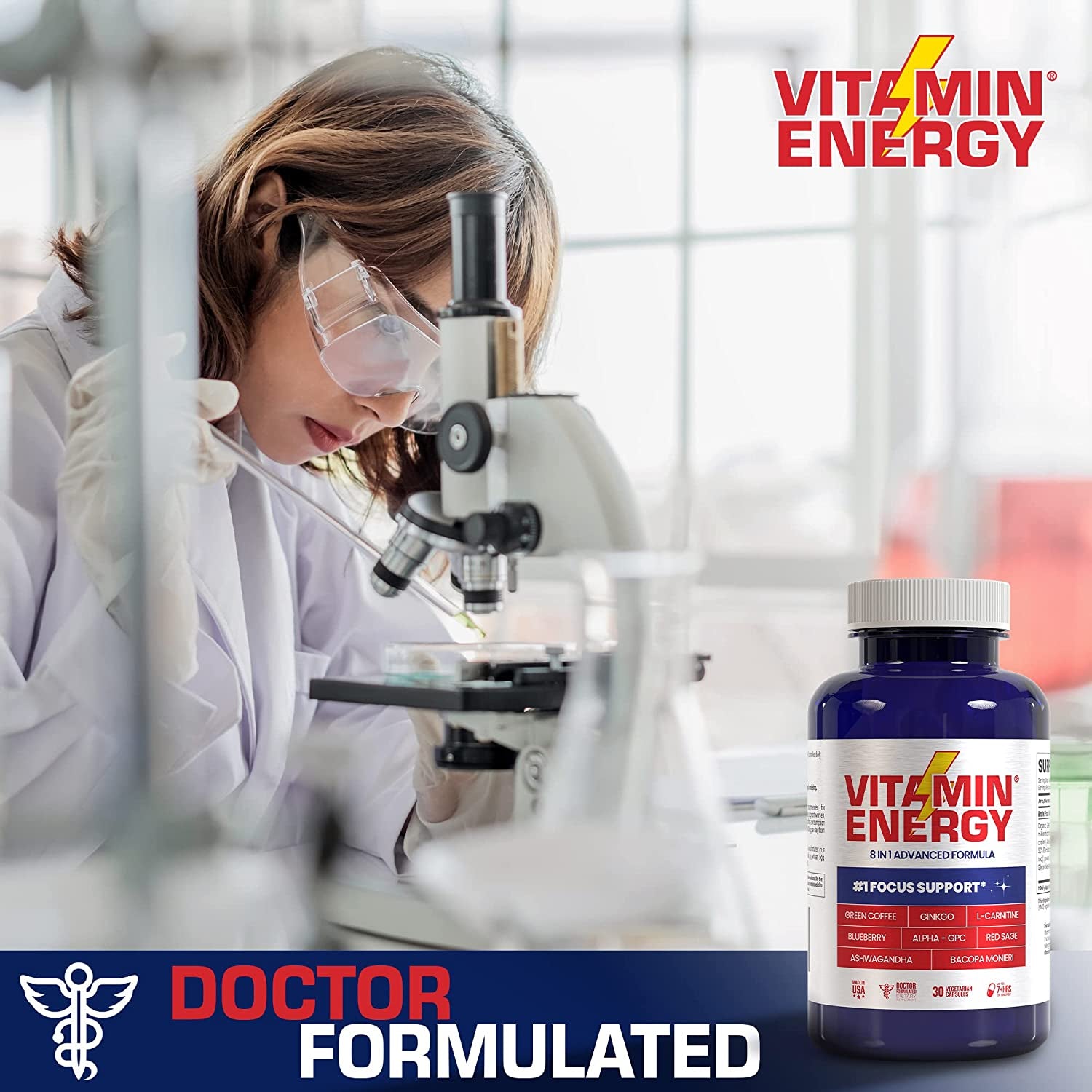 Vitamin Energy Focus+ Energy Capsules, up to 7+ Hours of Energy, 30 Capsules, 1 Pack