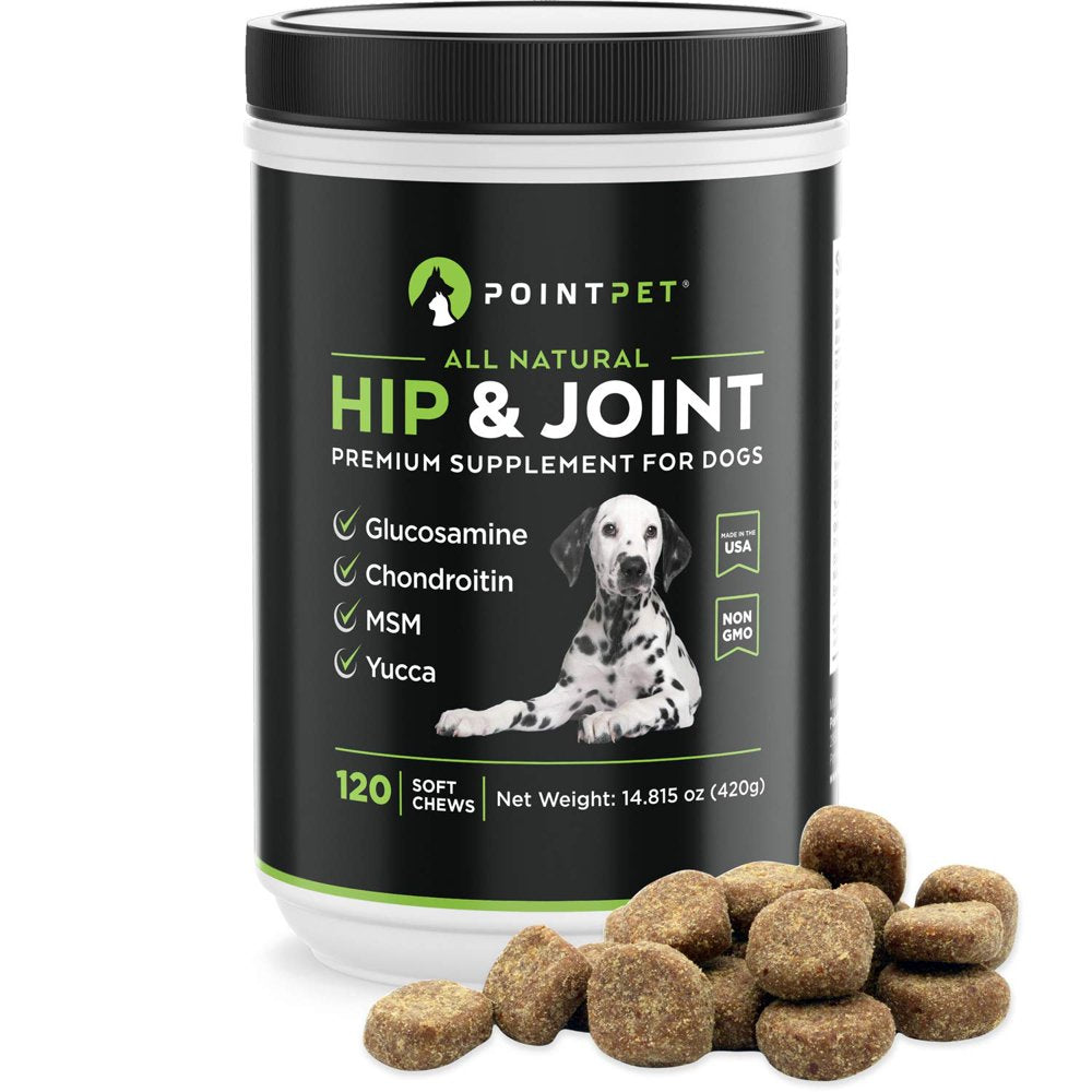 POINTPET Hip and Joint Supplement with Glucosamine & MSM for Dogs, 120 Soft Chews