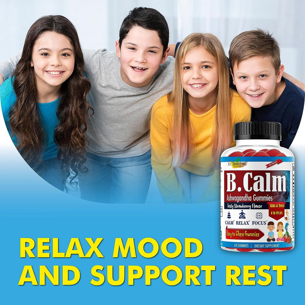 B.Calm Brain Focus Gummies for Kids with Ashwagandha Root Extract, Children Brain Supplement, Heart and Vision Support, Tasty Fruity Flavored 60Ct