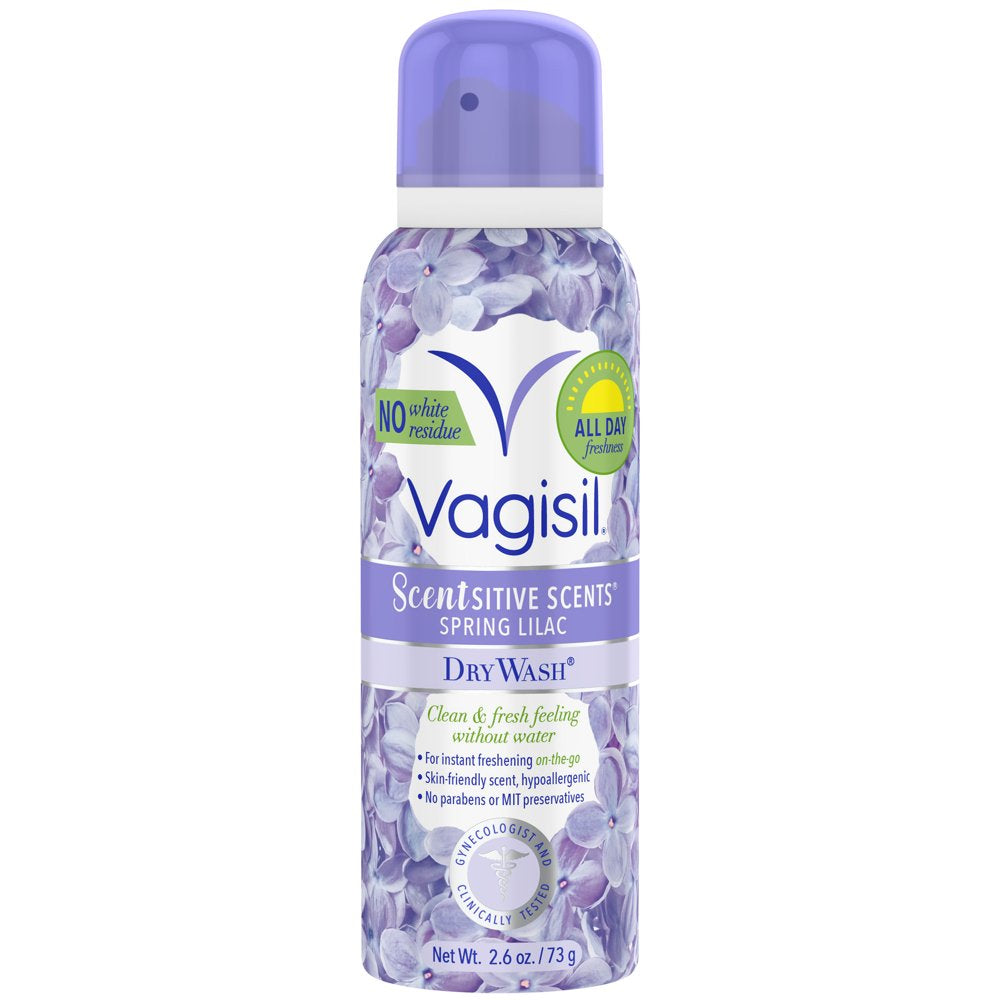 Vagisil Scentsitive Scents Dry Wash Feminine Spray, Spring Lilac, 2.6 Oz, 4 Pack