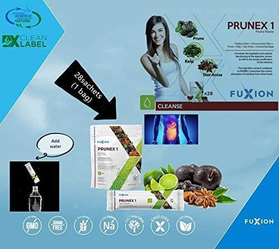 Fuxion Prunex 1,Colon Cleanse Detox Prune Flavor Tea, Have an Adequate Intestinal Transit(Prunex 1, 28 Sticks)