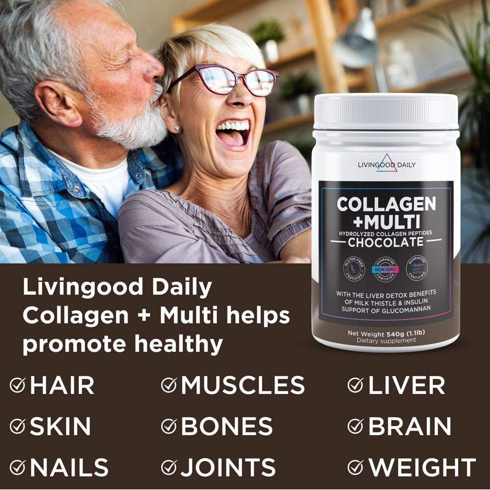 Livingood Daily Collagen + Multi - Chocolate Hydrolyzed Collagen Peptides Powder W/ Multivitamin, 30 Servings