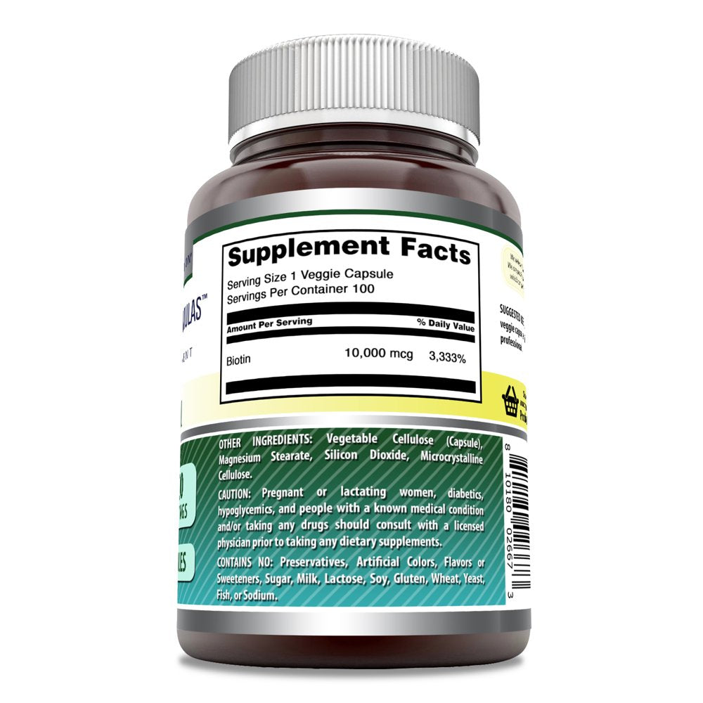 Amazing Formulas Biotin 10000Mcg 100 Veggie Capsules Supplement | Non-Gmo | Gluten Free | Made in USA