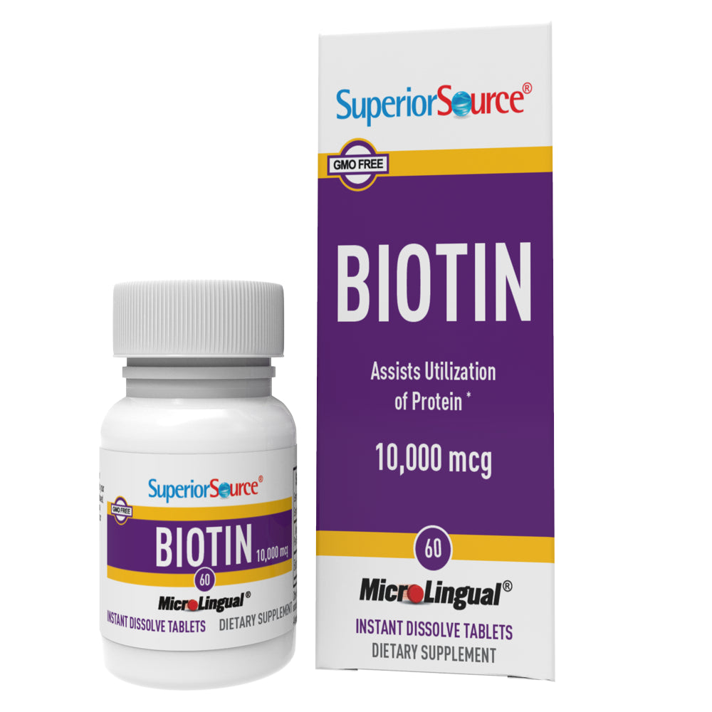 Superior Source Biotin 10000 Mcg under the Tongue Quick Dissolve Sublingual Tablets 60 Count, Supports Healthy Hair, Skin and Nail Growth, Helps Support Energy Metabolism, Non-Gmo