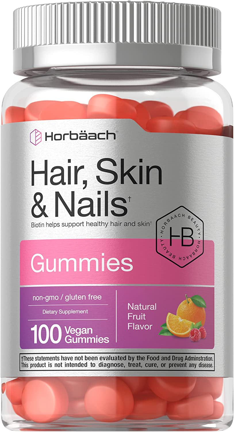 Hair Skin and Nails Gummies | 100 Count | with Biotin | Fruit Flavored Vitamins | Non-Gmo, Gluten Free | by Horbaach
