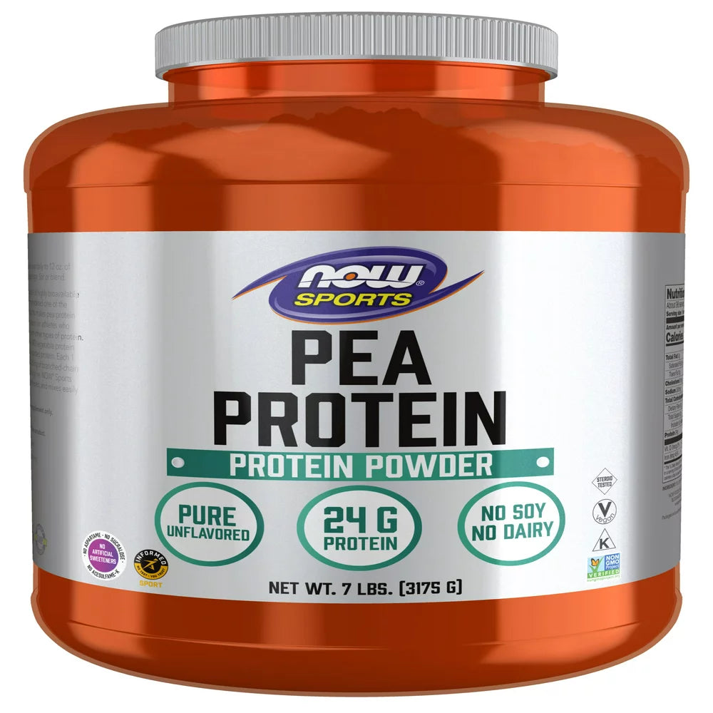 NOW Sports Nutrition, Pea Protein 24G, Fast Absorbing, Unflavored Powder, 7-Pound