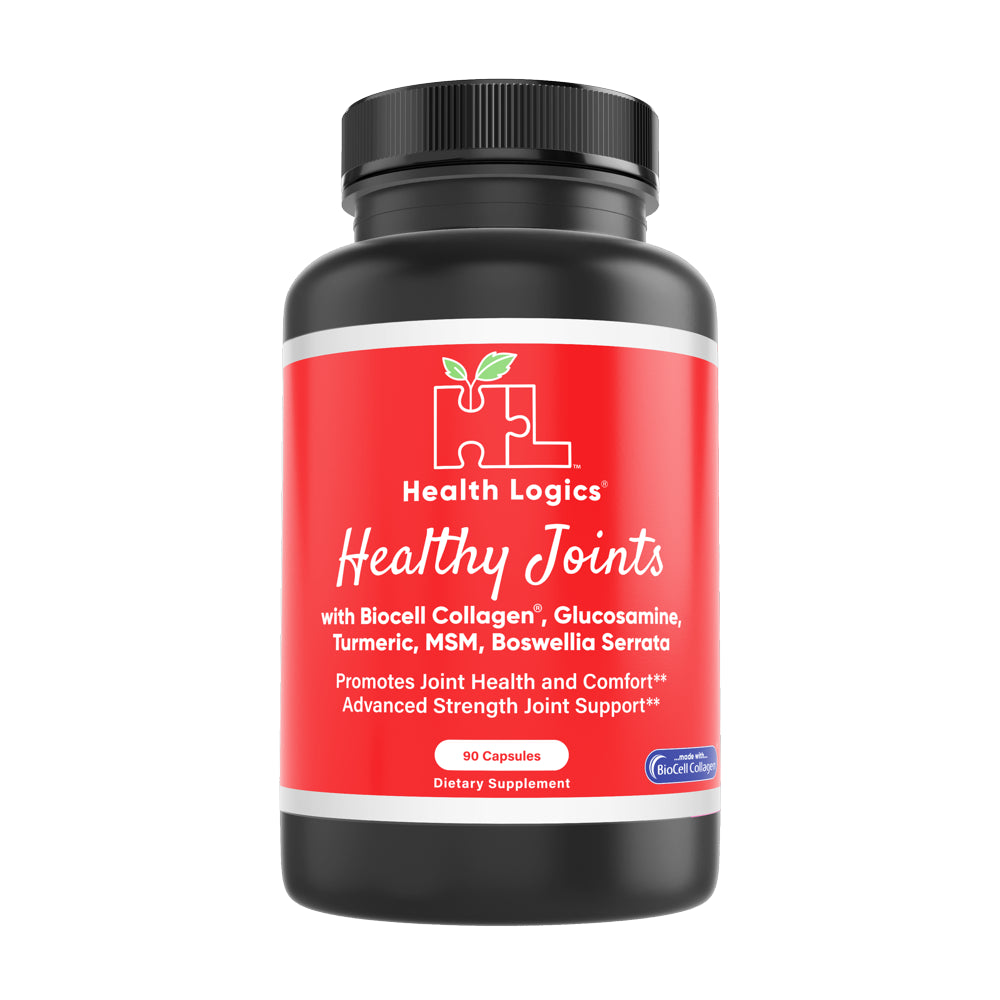 Health Logics Healthy Joints | Joint Supplement with Biocell Collagen, Glucosamine, MSM, Vitamin C, Turmeric Extract 95% Curcuminoids, Boswellia Serrata | Support Joint Comfort | Non-Gmo | 90 Capsules