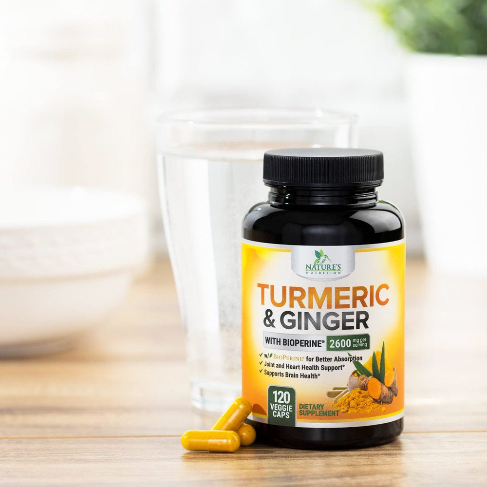 Turmeric Curcumin with Bioperine & Ginger 95% Standardized Curcuminoids 2600Mg - Black Pepper for Max Absorption, Herbal Joint Support, Nature'S Tumeric Extract Supplement Non-Gmo - 120 Capsules