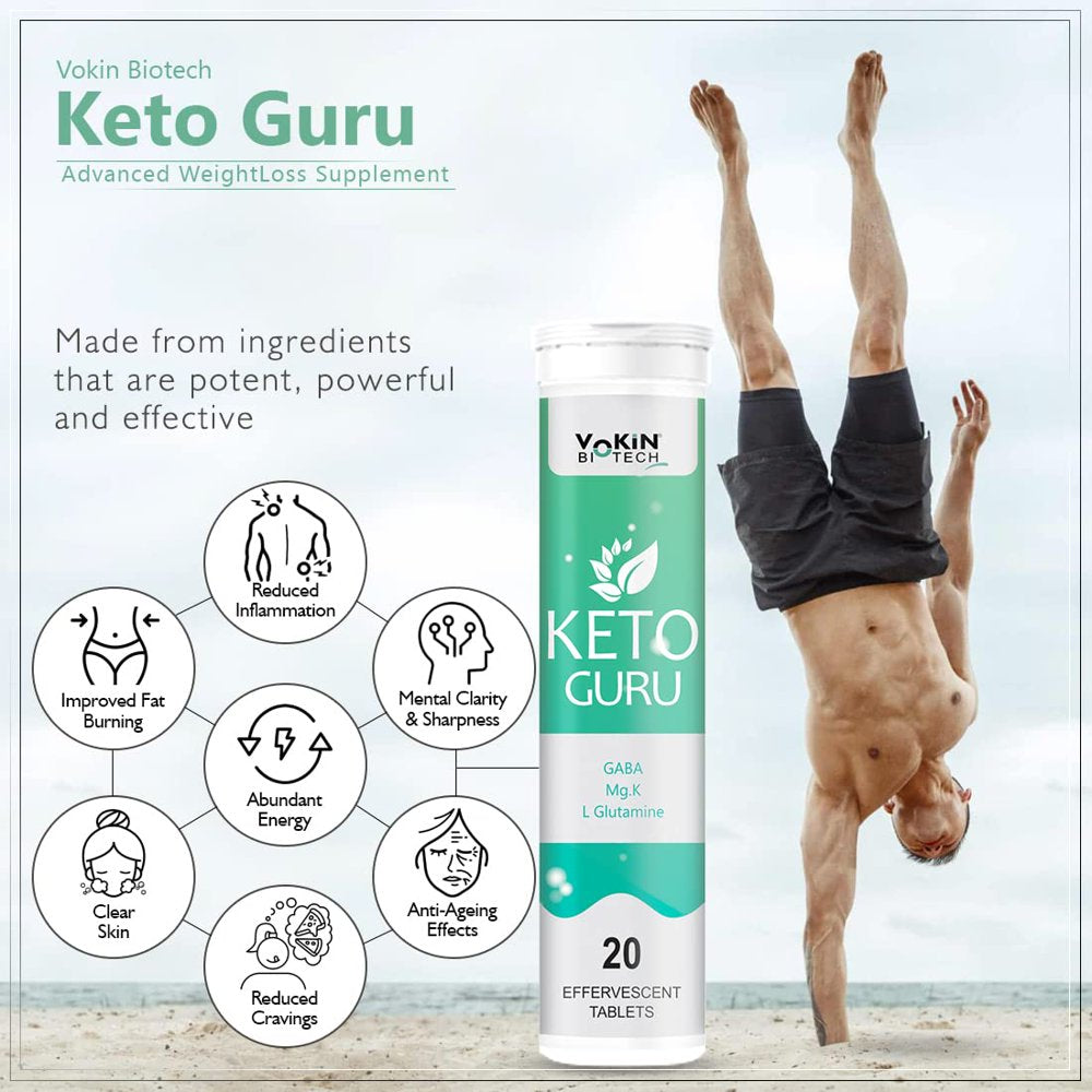 Vokin Biotech Keto Guru Effervescent Water Soluble 20 Tablets for Weight Loss (Pack of 2)