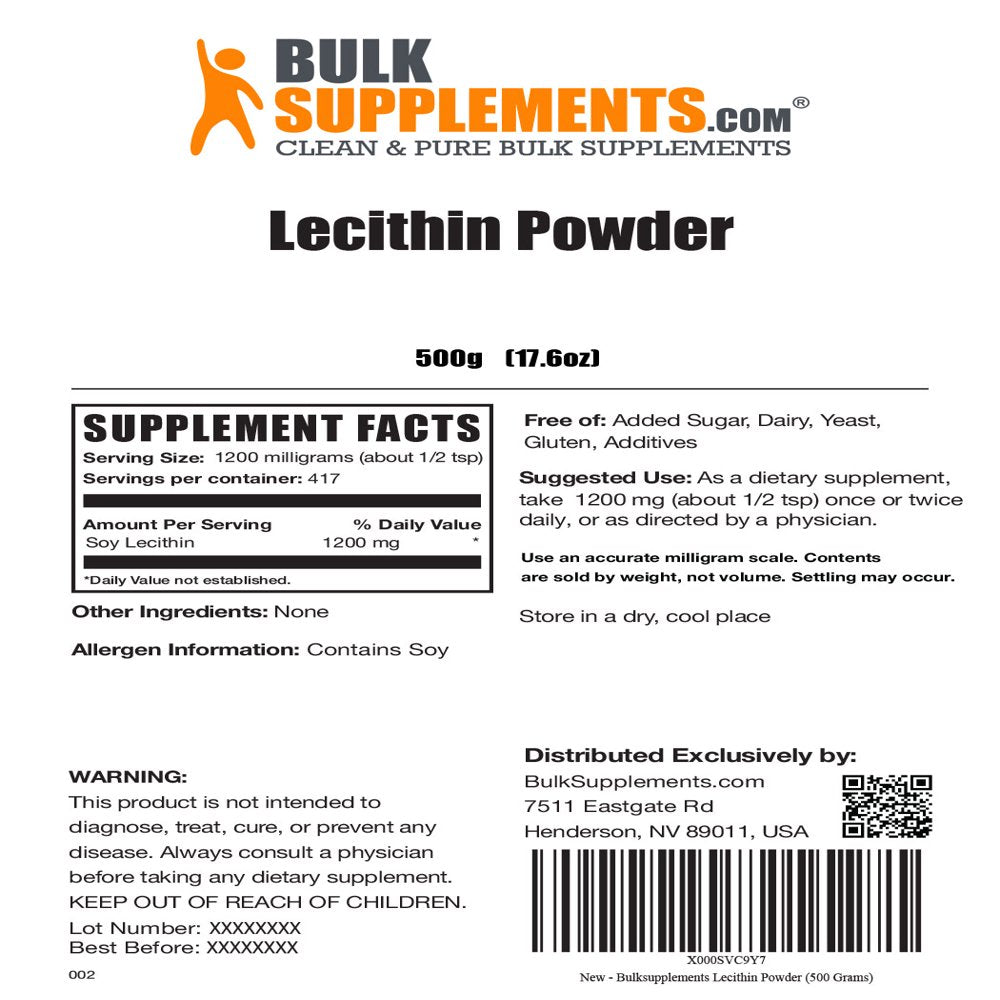 Bulksupplements.Com Lecithin Powder - Lactation Support - Soy Lecithin Powder - Milk Flow Supplements (500 Grams - 1.1 Lbs)