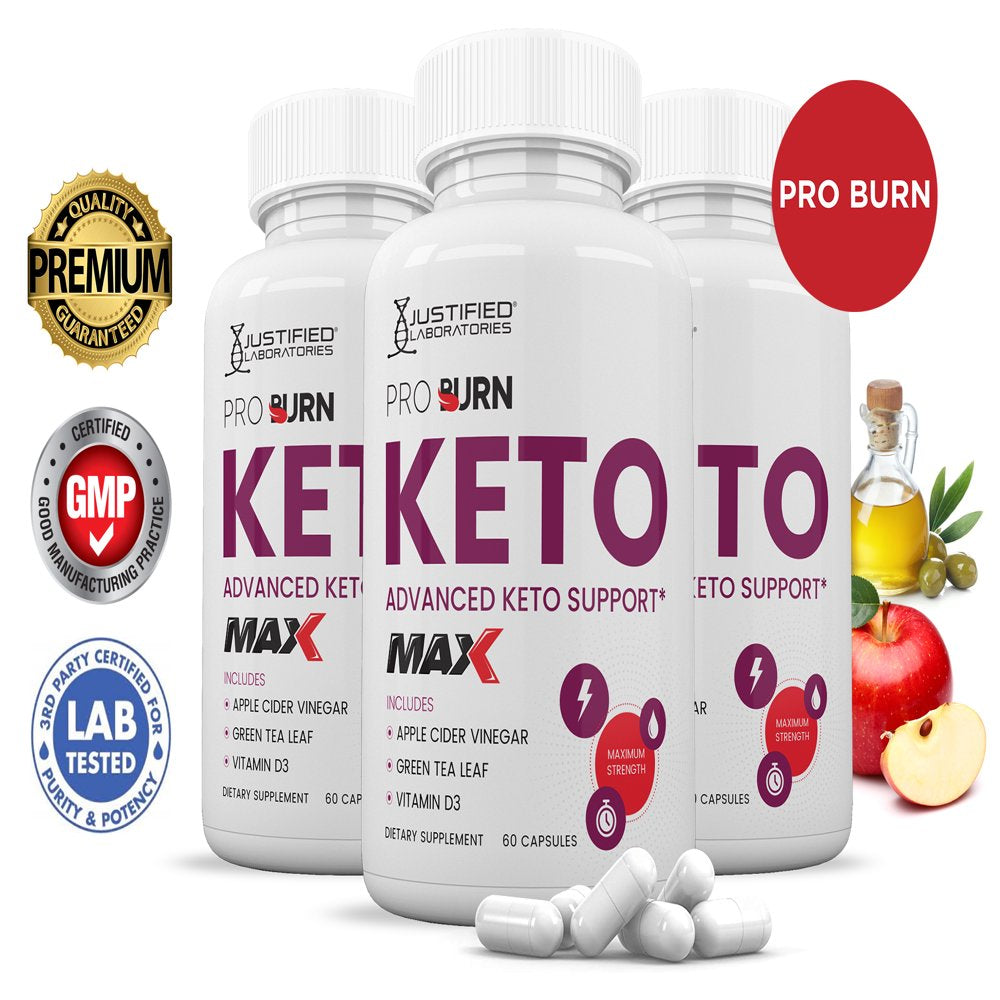 (3 Pack) Pro Burn Keto ACV MAX Pills 1675Mg Alternative to Gummies Dietary Supplement 180 Capsules