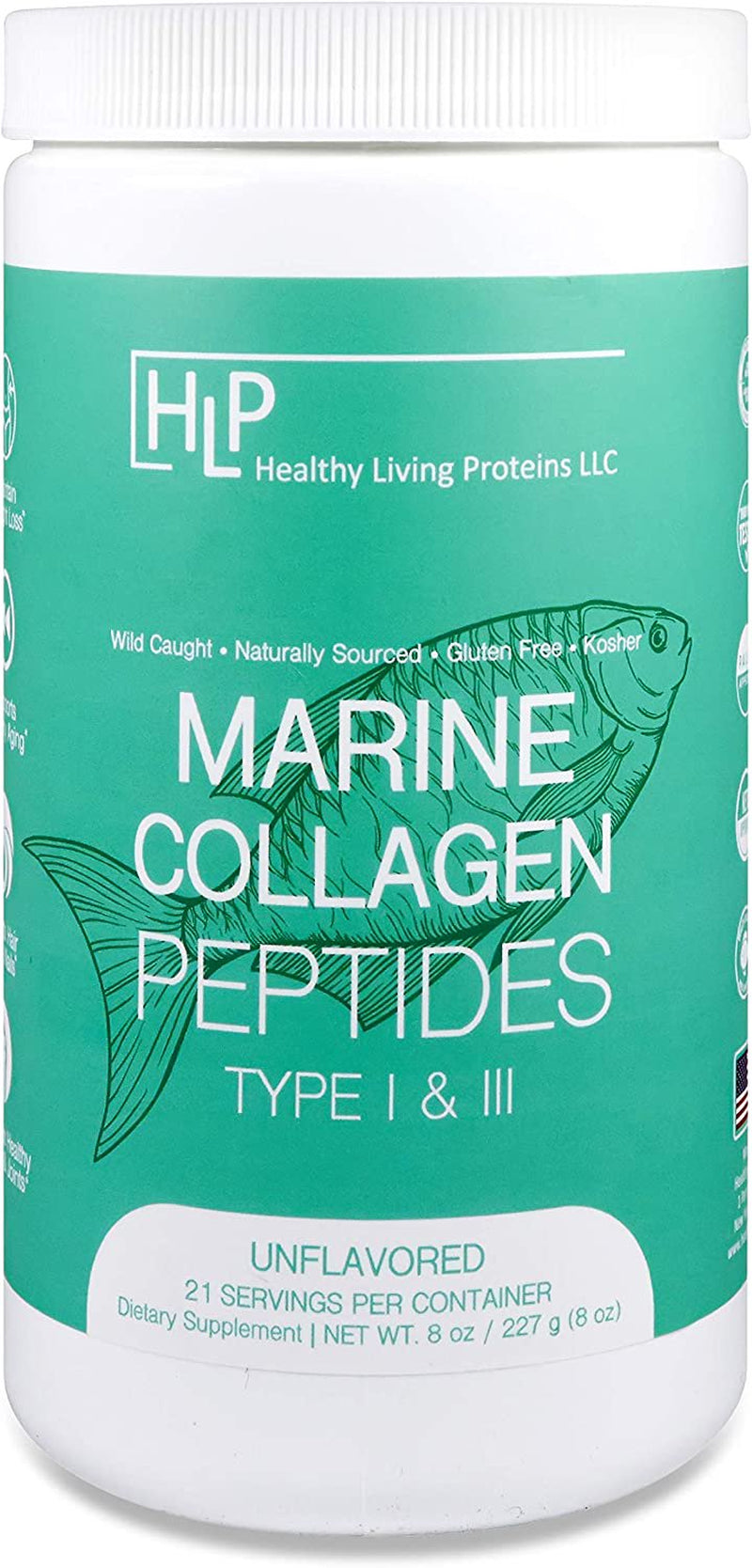 Healthy Living Proteins | Marine Collagen Peptides Type I & II | 24G Fish Protein, Naturally Sourced Wild Fish, Non-Gmo | Keto & Paleo, Gluten Free, Kosher | Unflavored Powder (8 Oz)