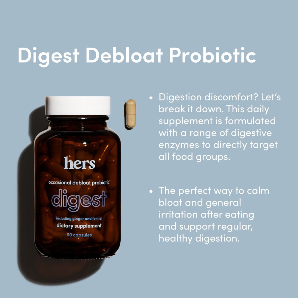 Hers Digest Debloat Probiotic Supplement for Women, Digestion Support, 60 Count