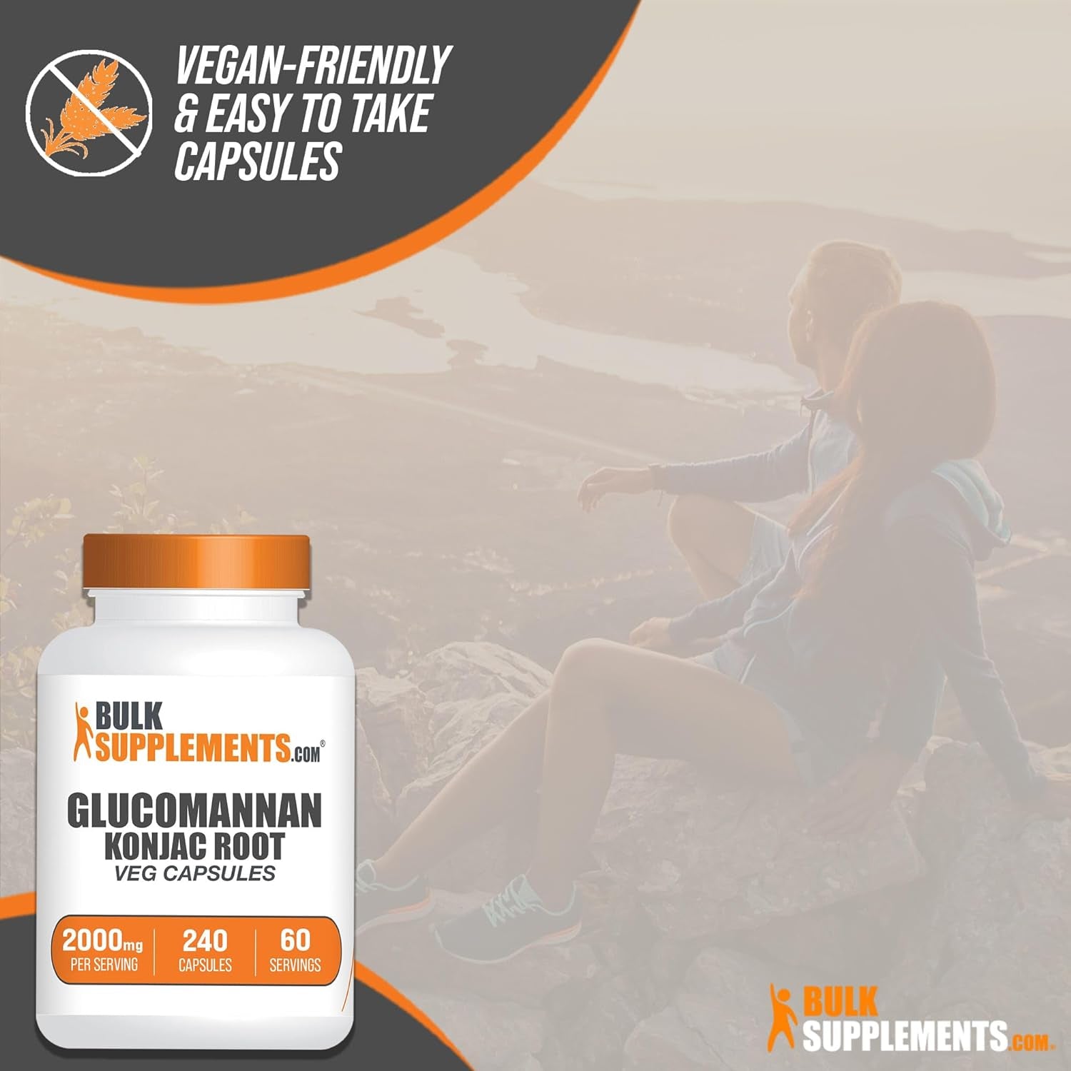 BULKSUPPLEMENTS.COM Glucomannan Capsules - Konjac Root Extract, Soluble Fiber Supplements, Konjac Root Capsules - Konjac Root 2000Mg - Vegan, 4 Capsules per Serving, 240 Veg Capsules