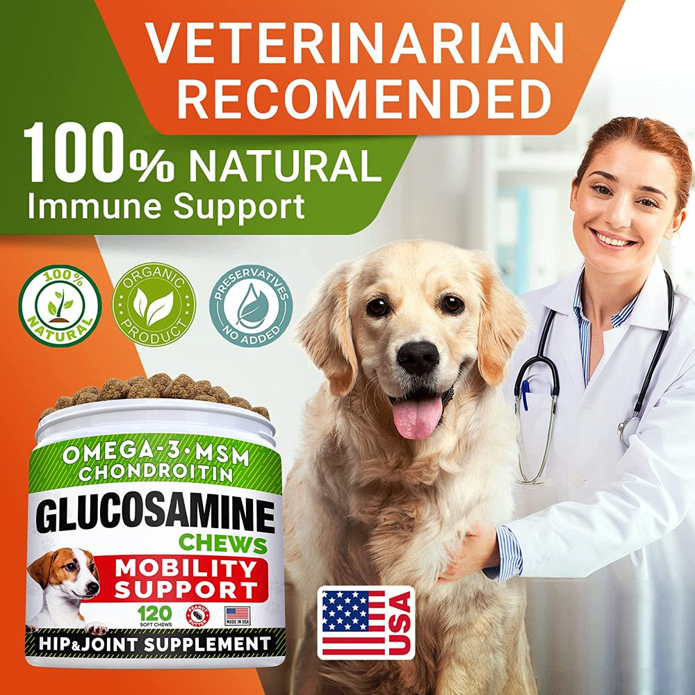 Glucosamine Treats for Dogs - Joint Supplement W/Omega-3 Fish Oil - Chondroitin, MSM - Advanced Mobility Chews - Joint Pain Relief - Hip & Joint Care - Made in USA