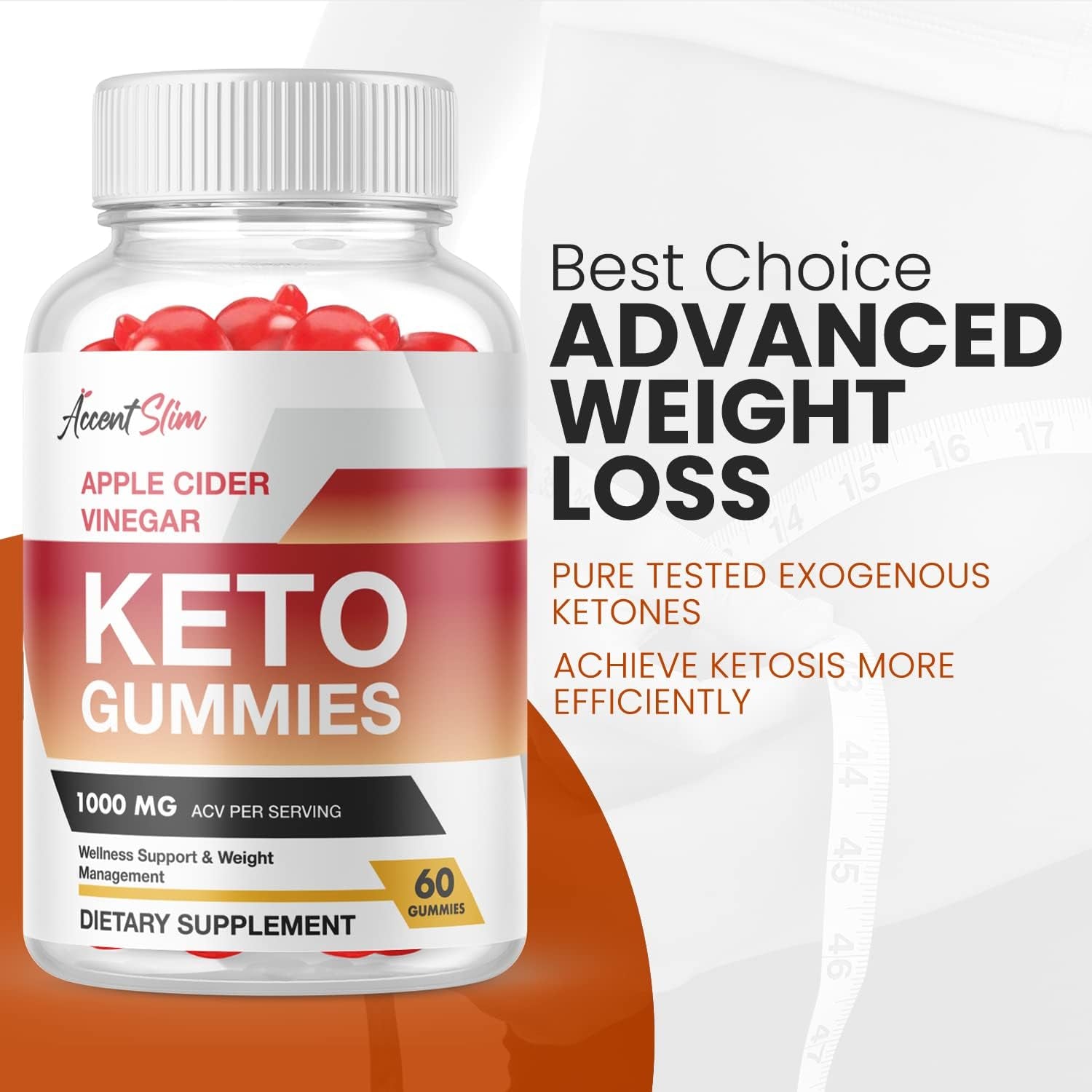 Accent Slim ACV Gummies - Vegan, Non GMO - Accent Slim ACV Keto Gummies with Apple Cider Vinegar, Accent Slim Keto Gummies with ACV for Ketosis, Advanced Formula Ketogenic (1 Pack)