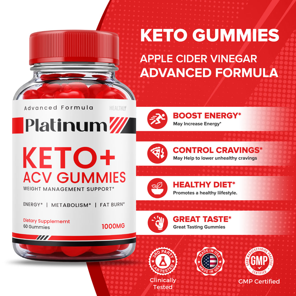 (3 Pack) Platinum Keto+ Keto ACV Gummies Advanced Formula Weight Management Support Fat Burn Metabolism (180 Gummies)