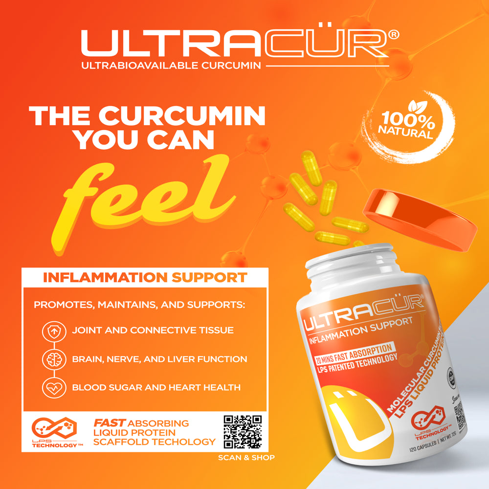 Ultracur - Turmeric Curcumin - Fast Acting Highly Bioavailable Curcumin - "The Curcumin You CAN Feel"™ -120 Vegetarian Capsules. Balance Your Inflammation System Naturally.