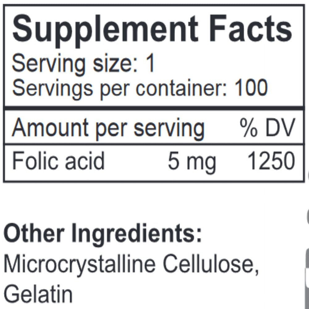 Lifelink'S Folic Acid | 5 Mg X 100 Capsules | Prenatal Health Support, Essential for Mom & Baby, Supports Cardiovascular Health, Encourages Growth | Gluten Free & Non-Gmo | Made in the USA