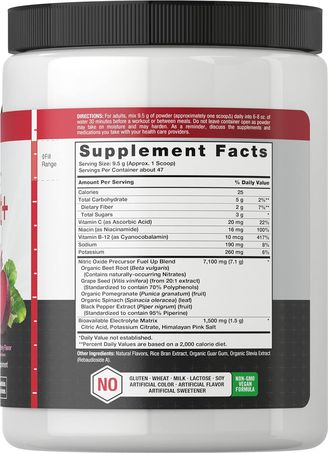 Nitric Oxide Beet Root Powder | 16 Oz (454G) | Natural Mixed Berry Flavor | with Nitrates | Vegan, Non-Gmo, and Gluten Free Supplement | by Horbaach