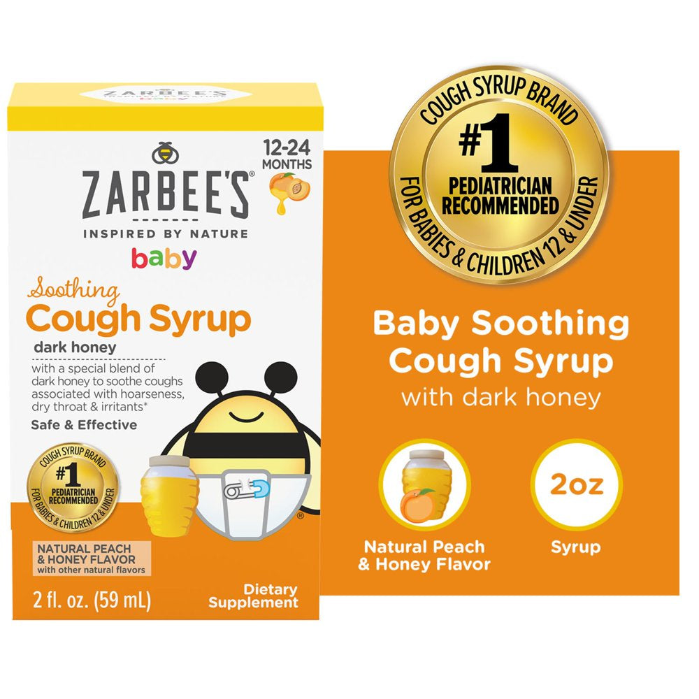 Zarbee'S Baby Soothing Cough Syrup, Natural Peach & Honey Flavor, 2 Fl Oz