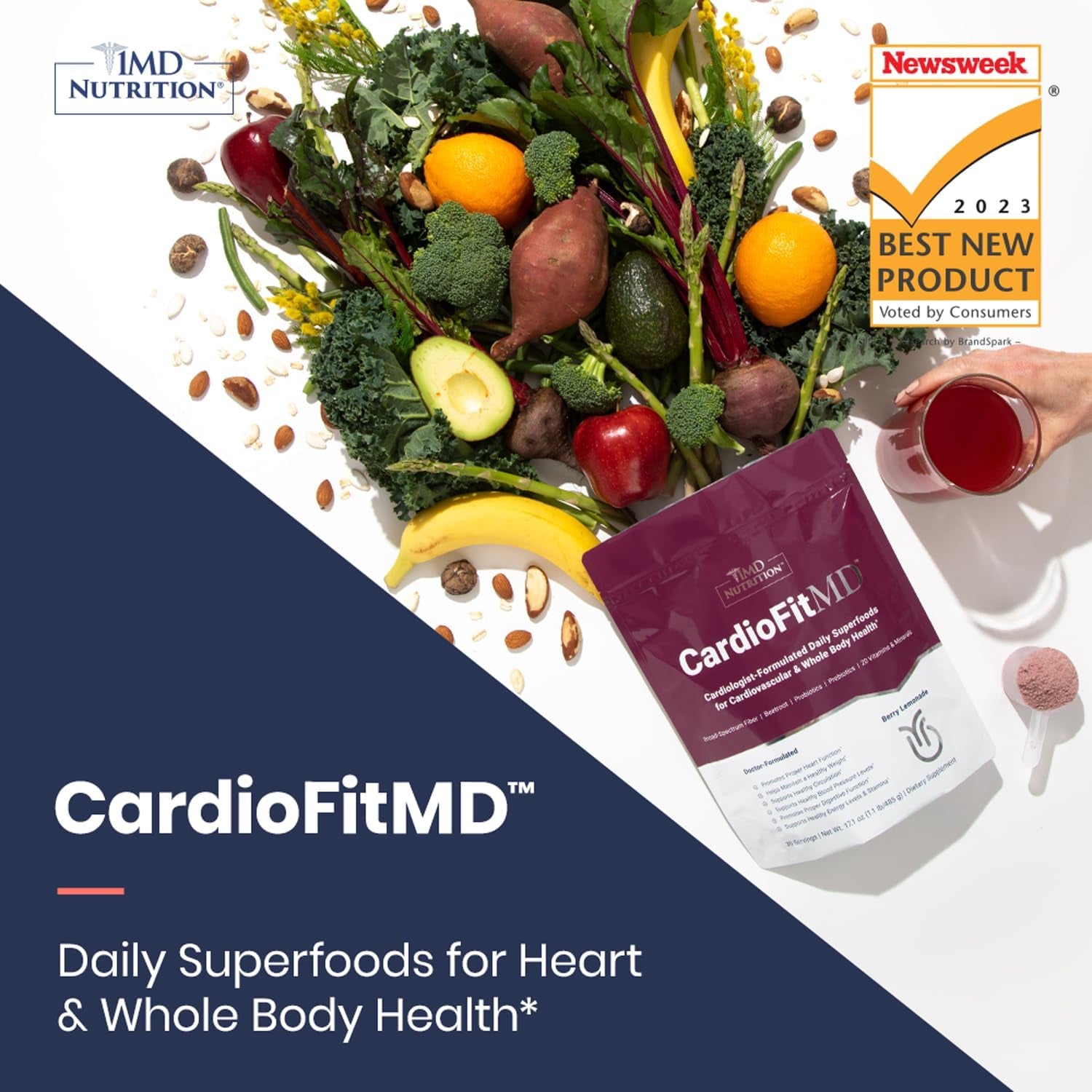 1MD Nutrition Cardiofitmd - Vegan Beets Superfood Keto-Friendly Heart Health Powder - High Fiber Nutritional Supplement Drink - 30 Servings (2-Pack)