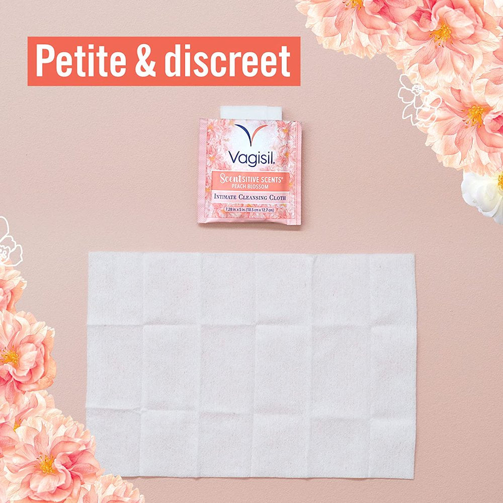 Vagisil Scentsitive Scents Peach Blossom Intimate Cleansing Wipes Cloths, 16 Count