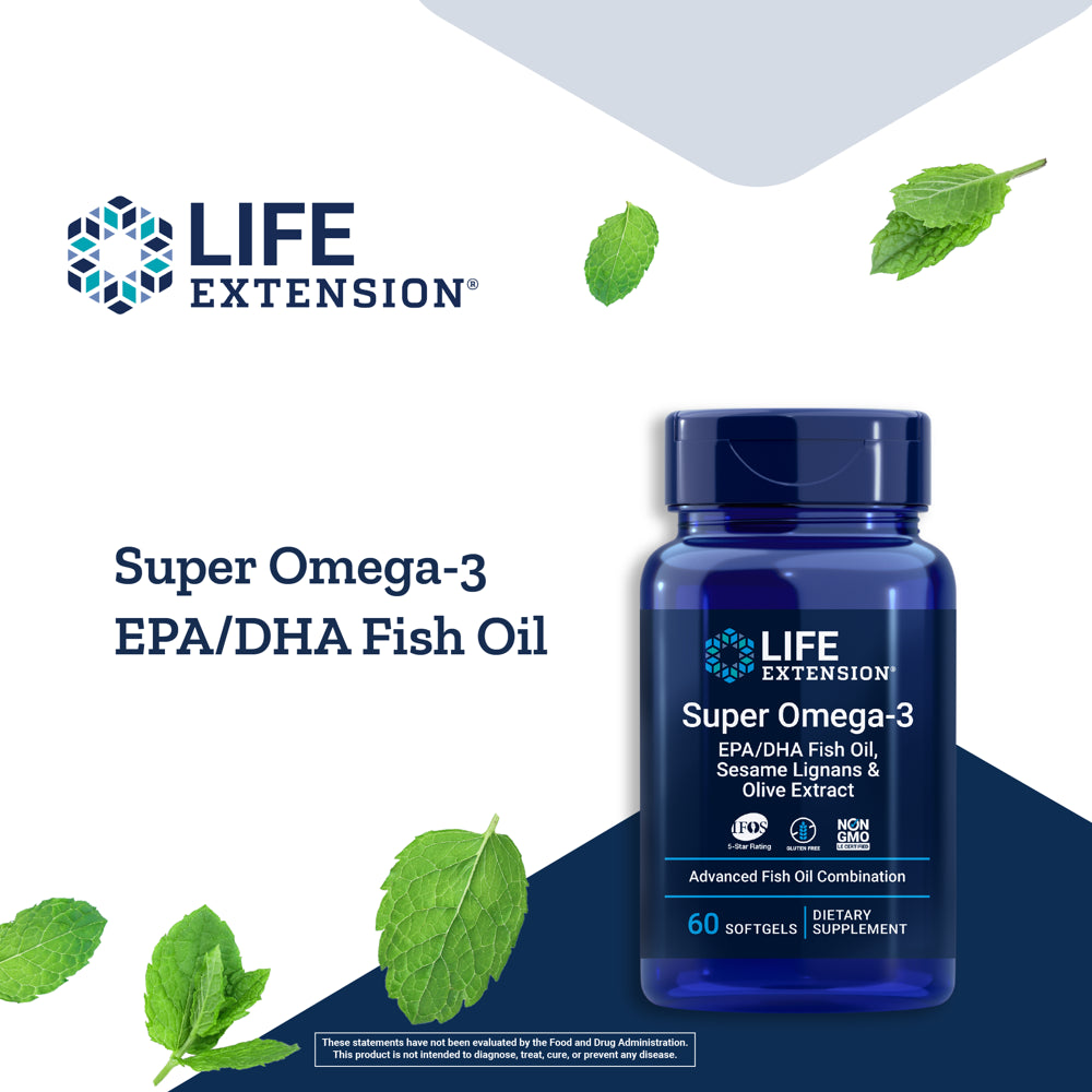 Life Extension Super Omega-3 EPA/DHA Fish Oil, Sesame Lignans & Olive Extract - Heart Health & Cholesterol Management, Inflammation Support - Non-Gmo - 60 Softgels