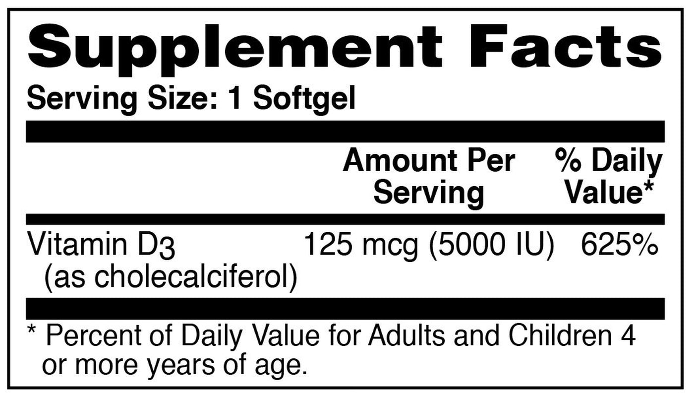 Vitamin D3 5,000Iu (Non-Gmo) 360 Softgels by Health Thru Nutrition