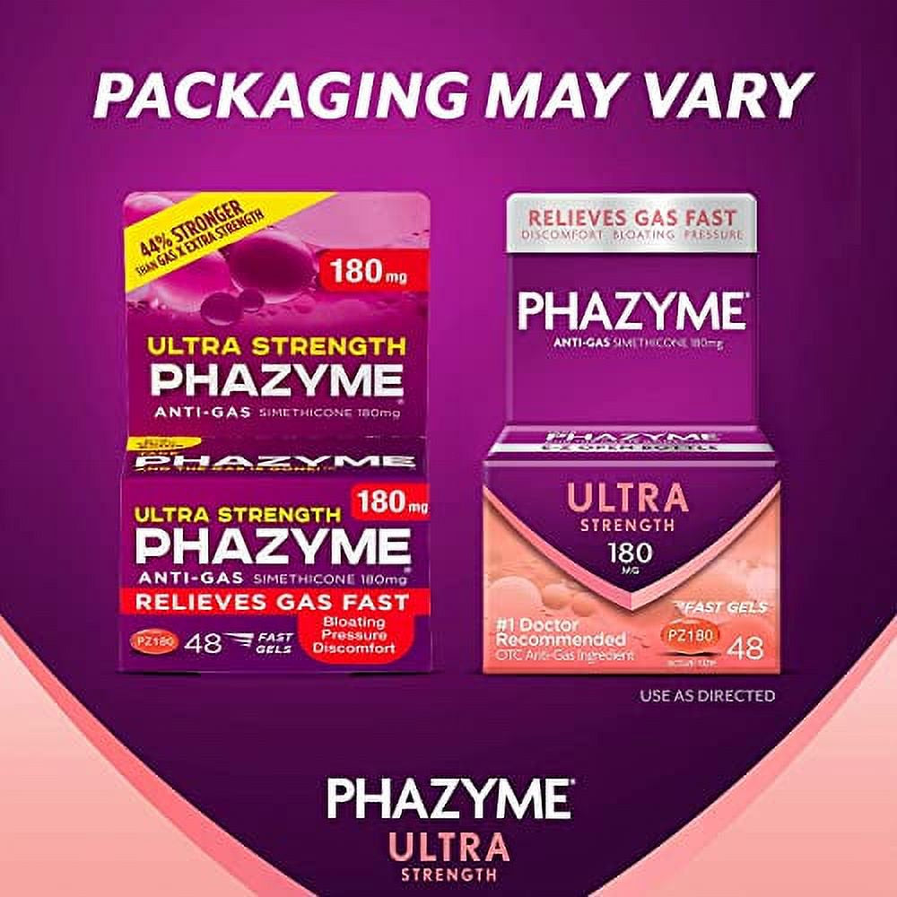 Phazyme Ultra Strength Gas & Bloating Relief, Works in Minutes, 48 Fast Gels