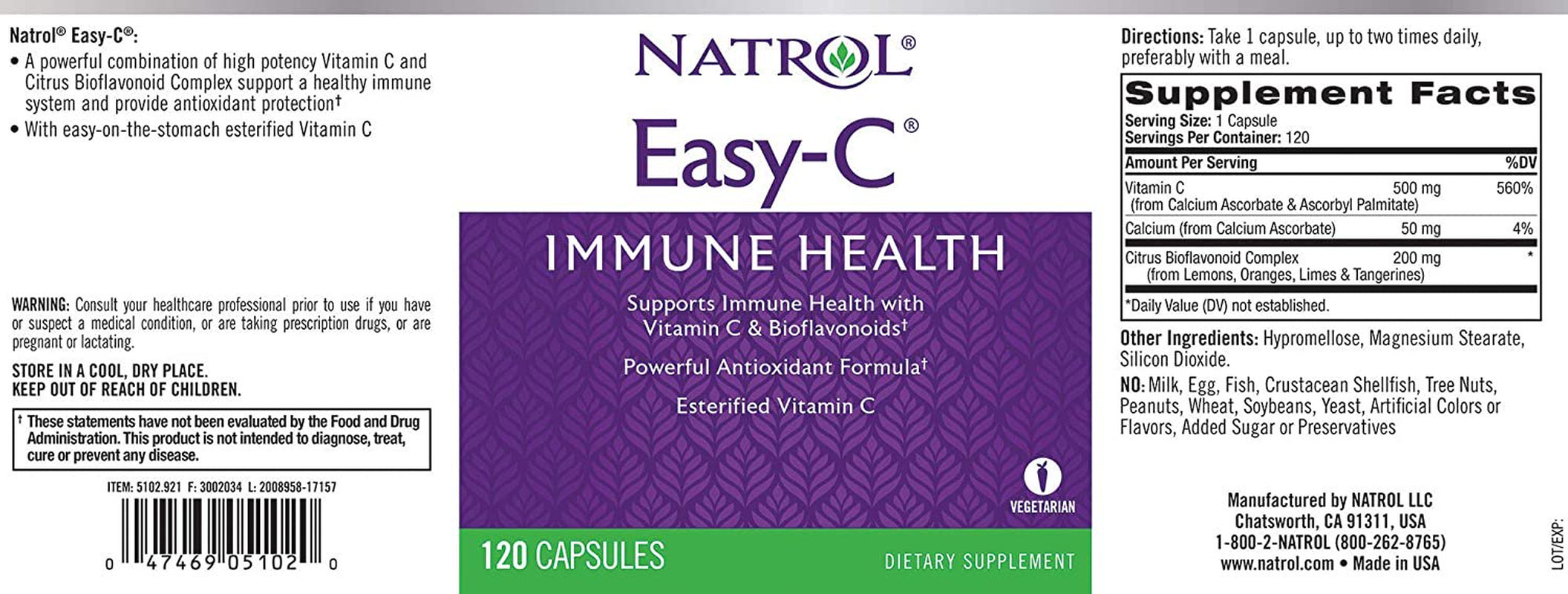 Natrol Easy-C - 500 Mg - 120 Vegetarian Capsules