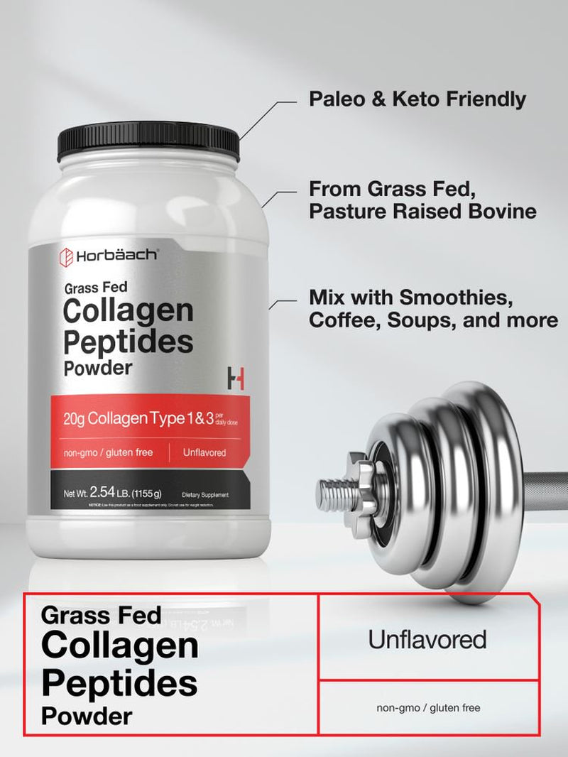 Collagen Peptides Powder 40 Oz | Unflavored | Type 1 and 3 | by Horbaach