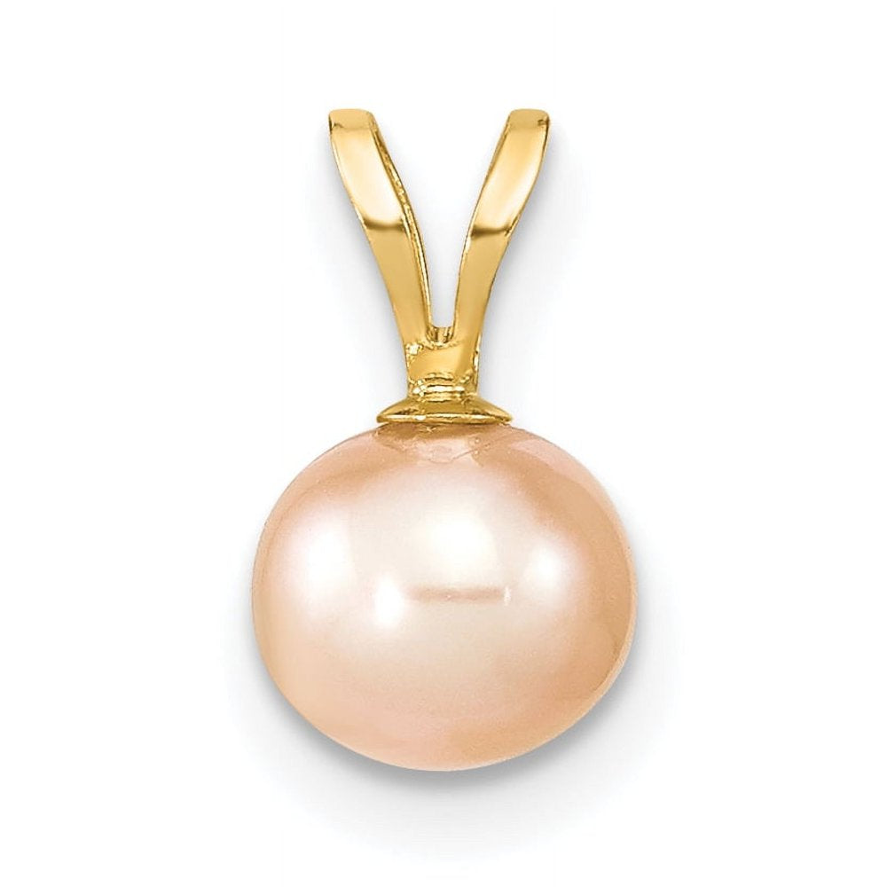 14K Gold 6-7Mm Pink round Freshwater Cultured Pearl Pendant XF522