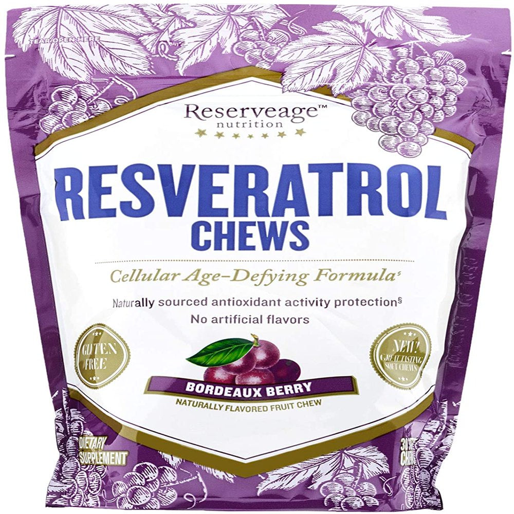 Reserveage, Resveratrol Chews, anti Wrinkle Support to Protect against the Aging Effects of Free Radicals for Youthful, Smooth Skin with Organic Red Grape and Acai, Bordeaux Berry, 30 Chews